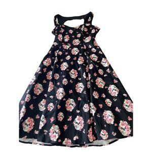 Torrid Floral Skull Print Retro Swing Dress Size 14 Black & Pink Back Cutout